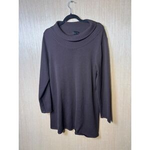 Eileen Fisher Womens XL Merino Wool Funnel Neck Tunic Sweater Dark Brown Italian